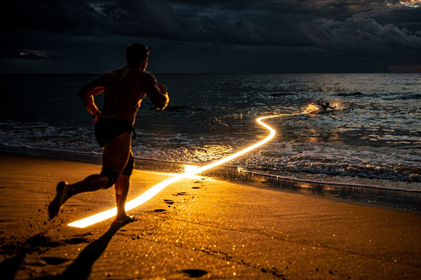 A lifeguard on the beach: the fastest path isn't a straight line